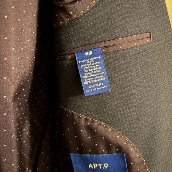 2pc set/Apt. 9 Premier Flex Slim Fit Navy Blue Suit Jacket~ 40R- Pants 33/32 - Picture 9 of 15